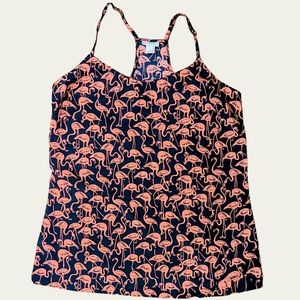 J.CREW Pink Flamingo Silky Tank Top Navy Blue Adjustable Racerback Blouse Sz 4